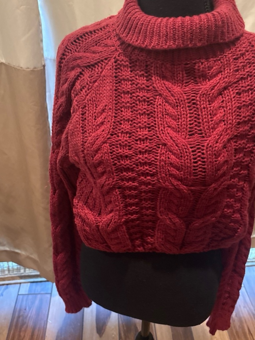 SHEIN burgundy Cable Knit Turtleneck Sweater